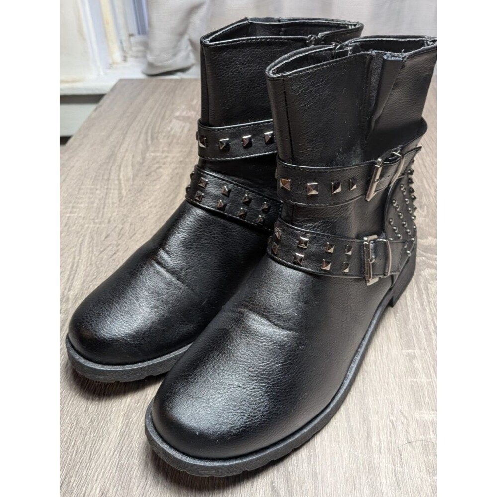 Soho Girls Black Studded Biker Boots Sz Womens 10 Combat Goth Punk Grunge Zip